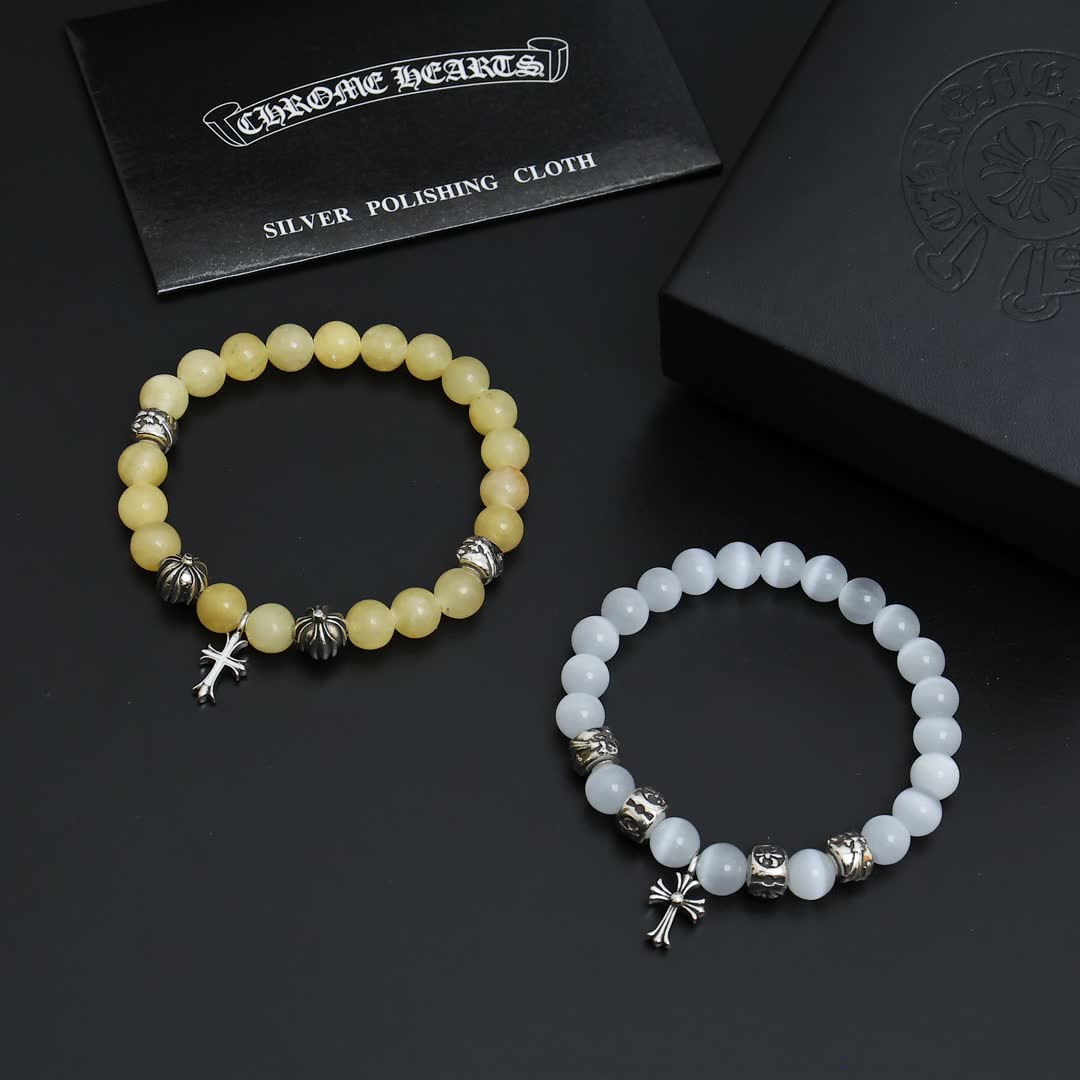 Chrome Hearts Silver Cross Charm Bracelet